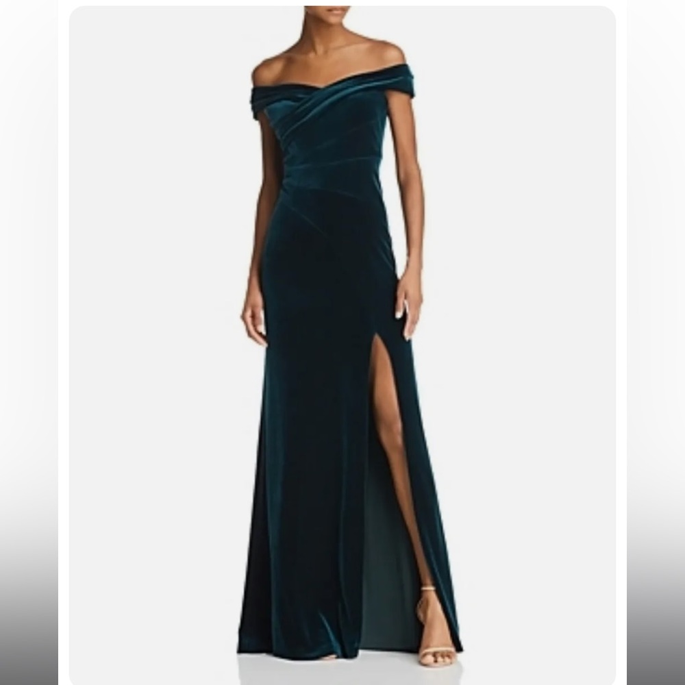 Aidan Mattox Teal Off-Shoulder Gown